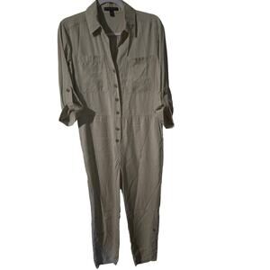 Banana Republic Jumpsuit Tall Khaki Linen Blend Utility Safari Size 0 Petite